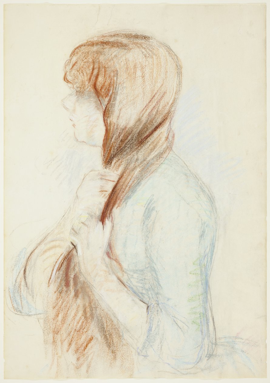 Meisje dat Haar Haar Vlecht (La Natte) door Berthe Morisot