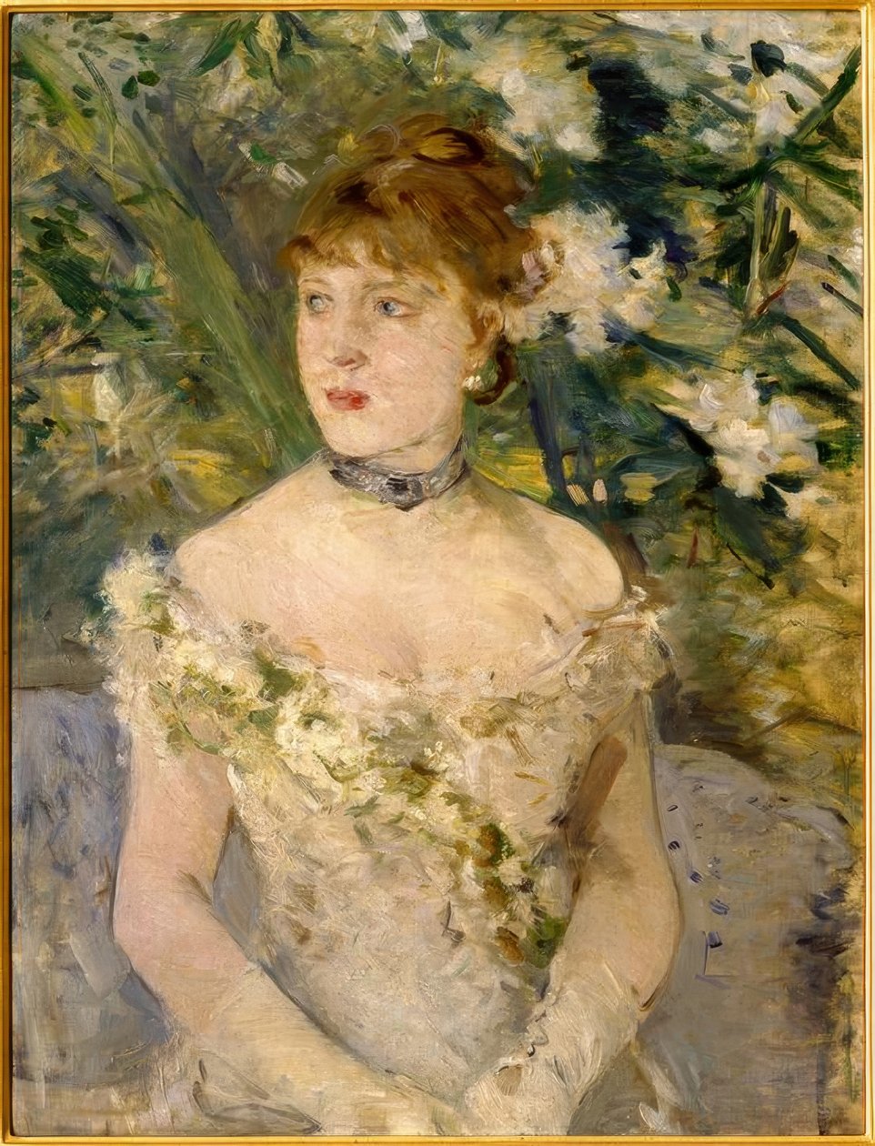 Jonge vrouw in baljurk door Berthe Morisot