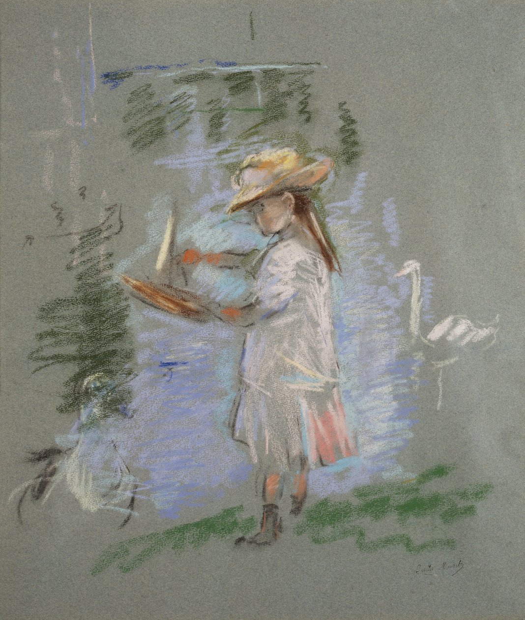 Julie in het roze bij het meer door Berthe Morisot