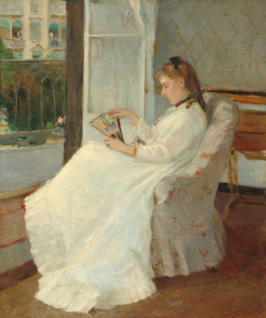 De zus van de kunstenaar bij een raam door Berthe Morisot