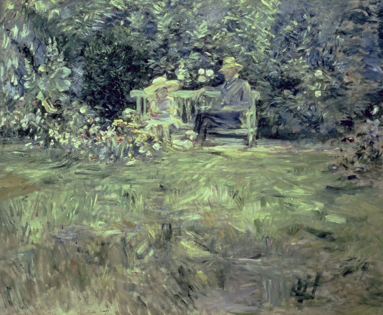 De les in de tuin door Berthe Morisot