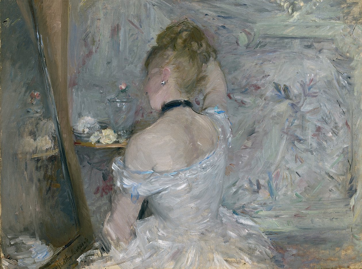 Vrouw bij haar toilet, 1875-1880 door Berthe Morisot