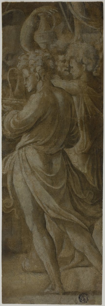 Fragment van een Compositie: Bedienden met Kruiken door Biagio Pupini