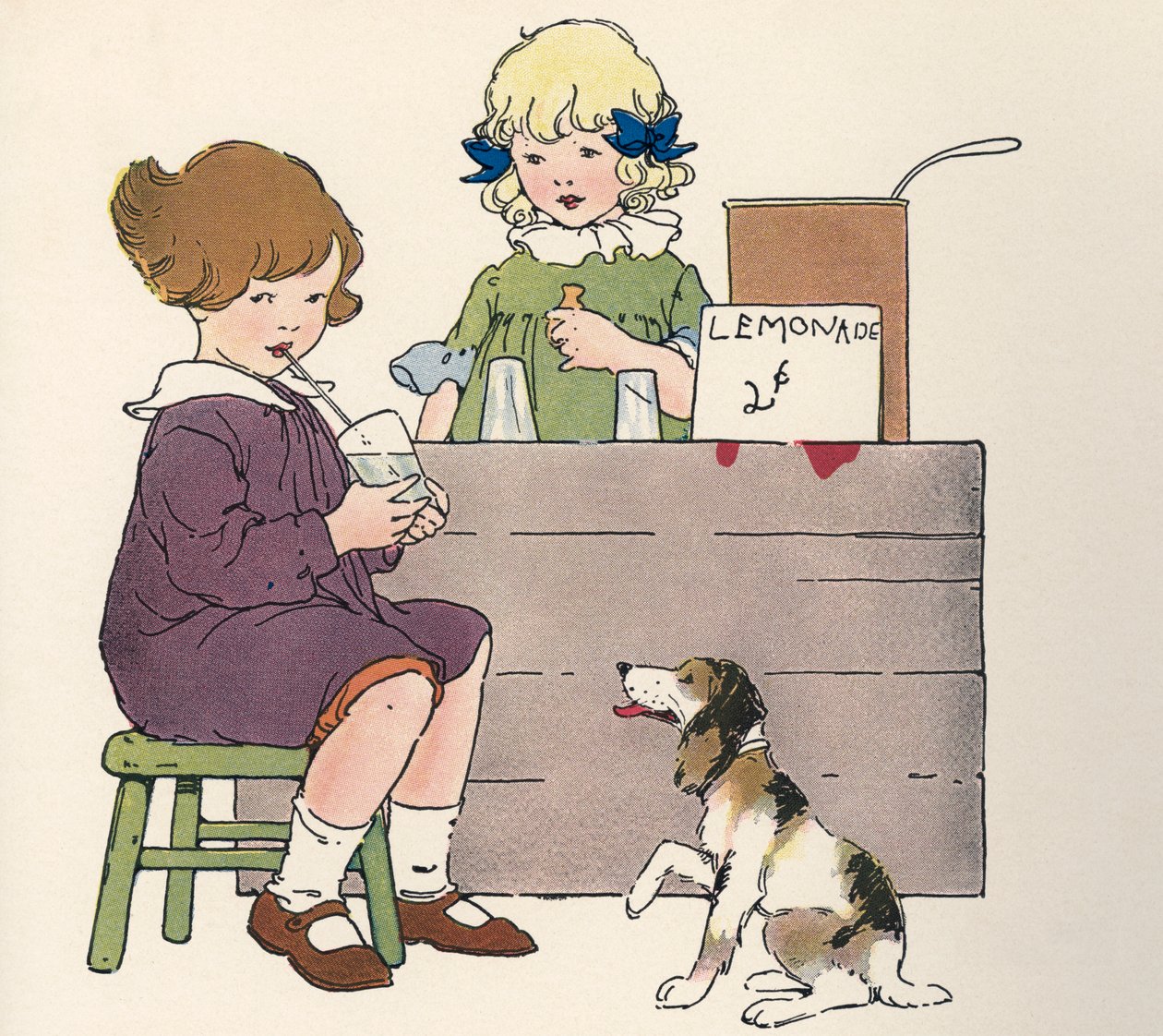 Jonge meisjes bij hun limonadekraam door Blanche Fisher Wright
