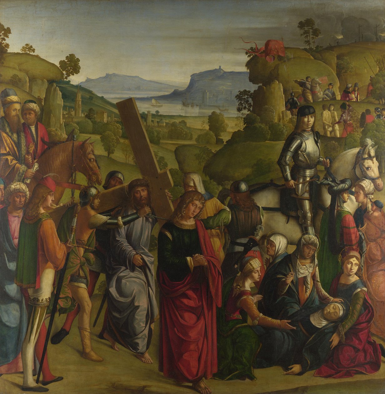 Christus draagt het kruis en de Maagd Maria valt flauw door Boccaccio Boccaccino