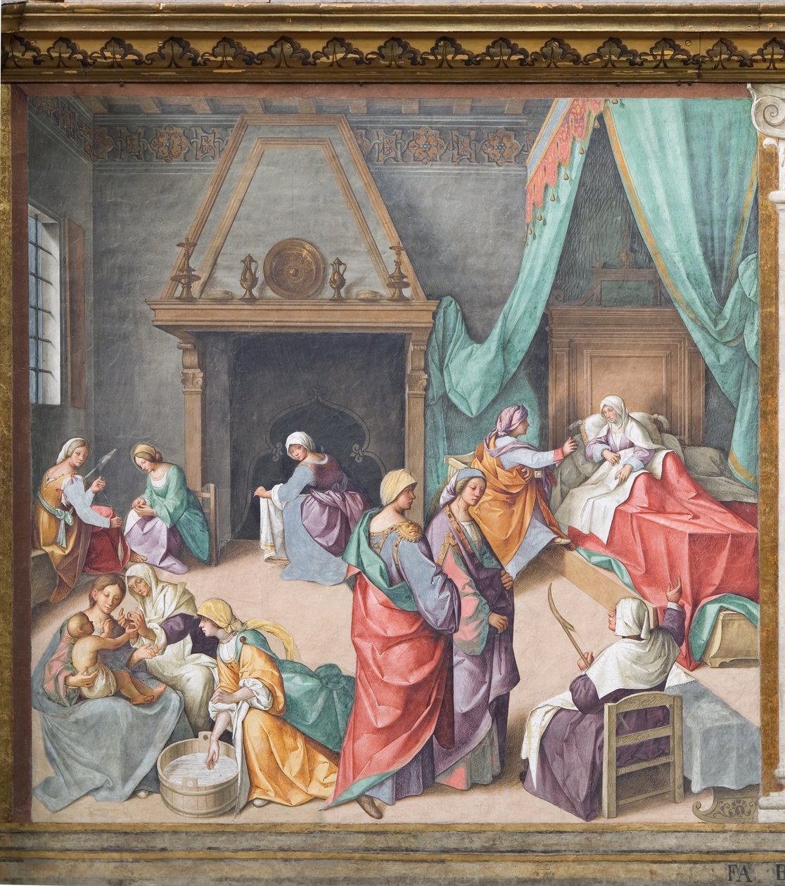 De Geboorte van Maria, fresco door Boccaccio Boccaccino