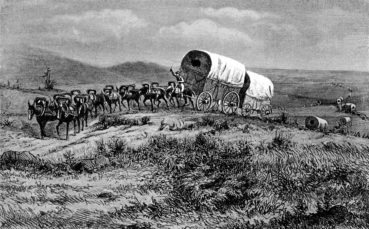 Wilde Westen - muilezelkaravaan op weg naar het westen door Bohuslav Kroupa