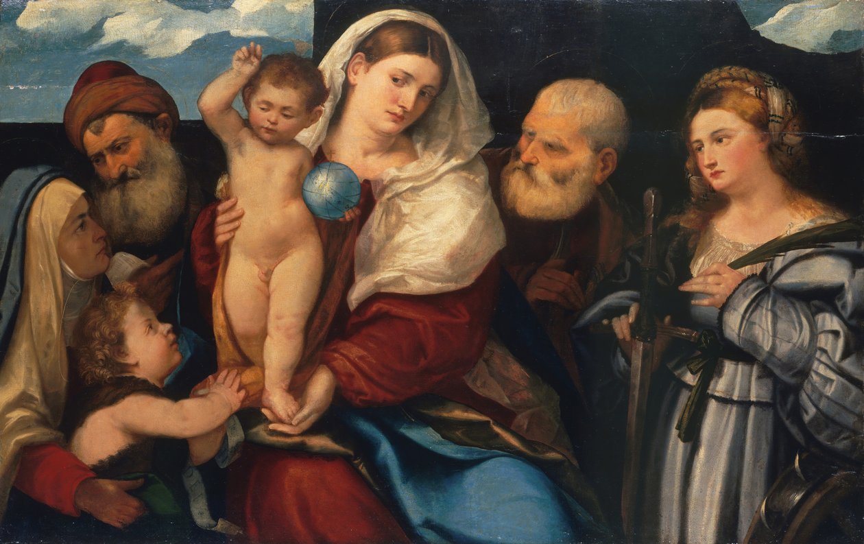 Madonna en kind met heiligen door Bonifacio de
