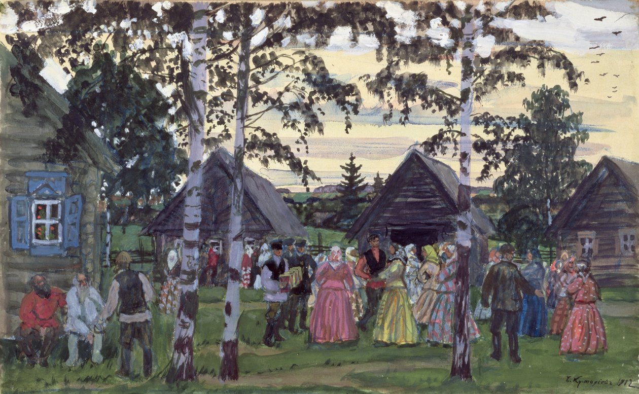 De Khorovod, 1912 door Boris Mikhailovich Kustodiev