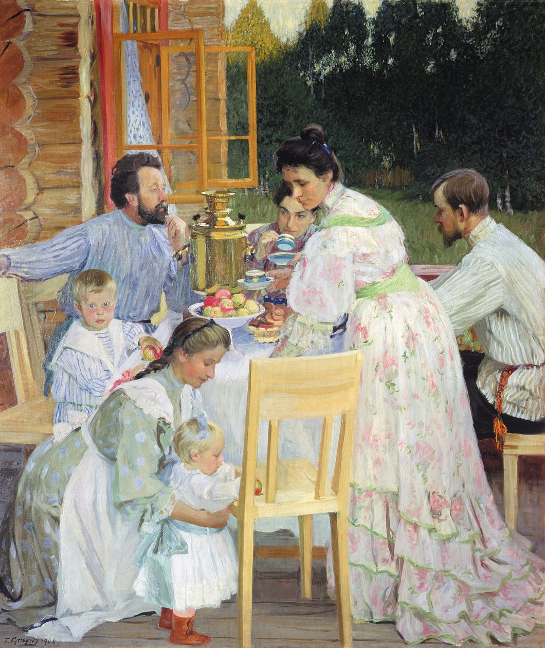 Op het terras, 1906 door Boris Mikhailovich Kustodiev