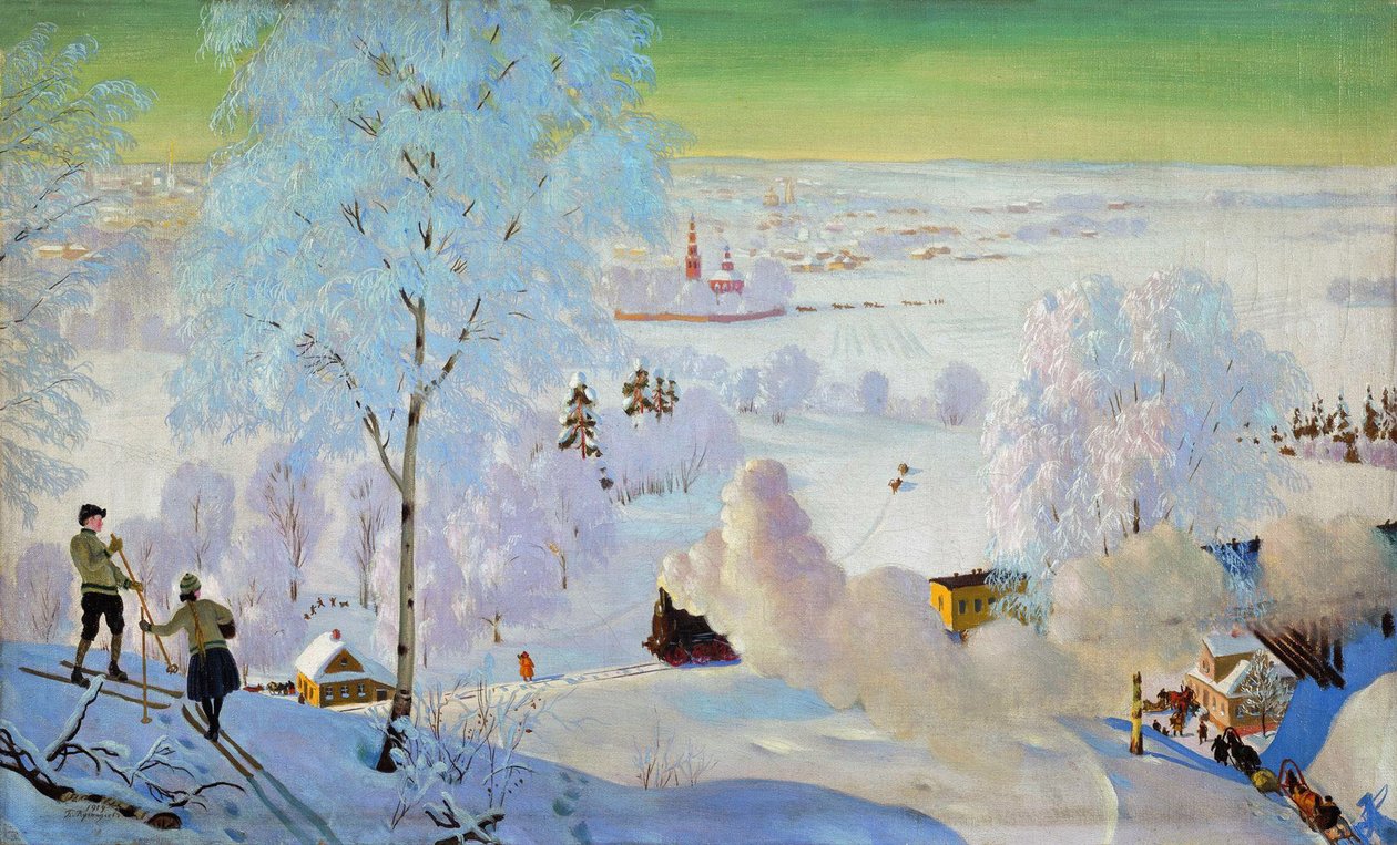Skiërs, 1919 door Boris Mikhailovich Kustodiev
