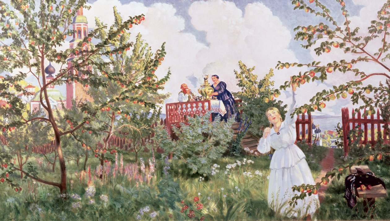 De Boomgaard, 1918 door Boris Mikhailovich Kustodiev
