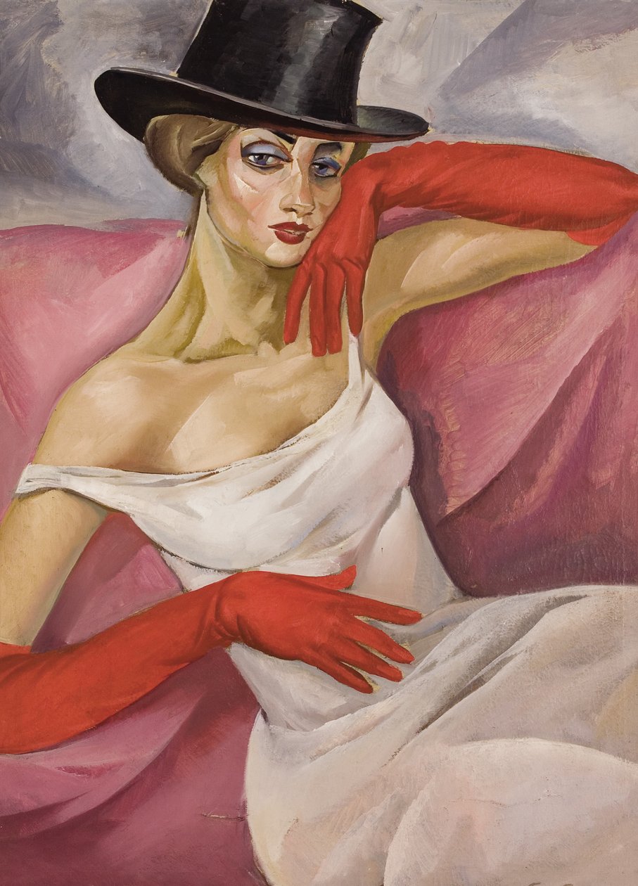 Dame met hoge hoed door Boris Dmitrievich Grigoriev
