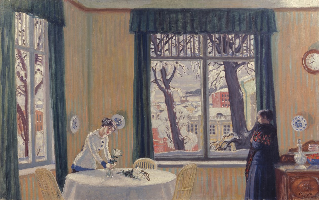 In de kamer. Winter, 1915 door Boris Mikhailovich Kustodiev