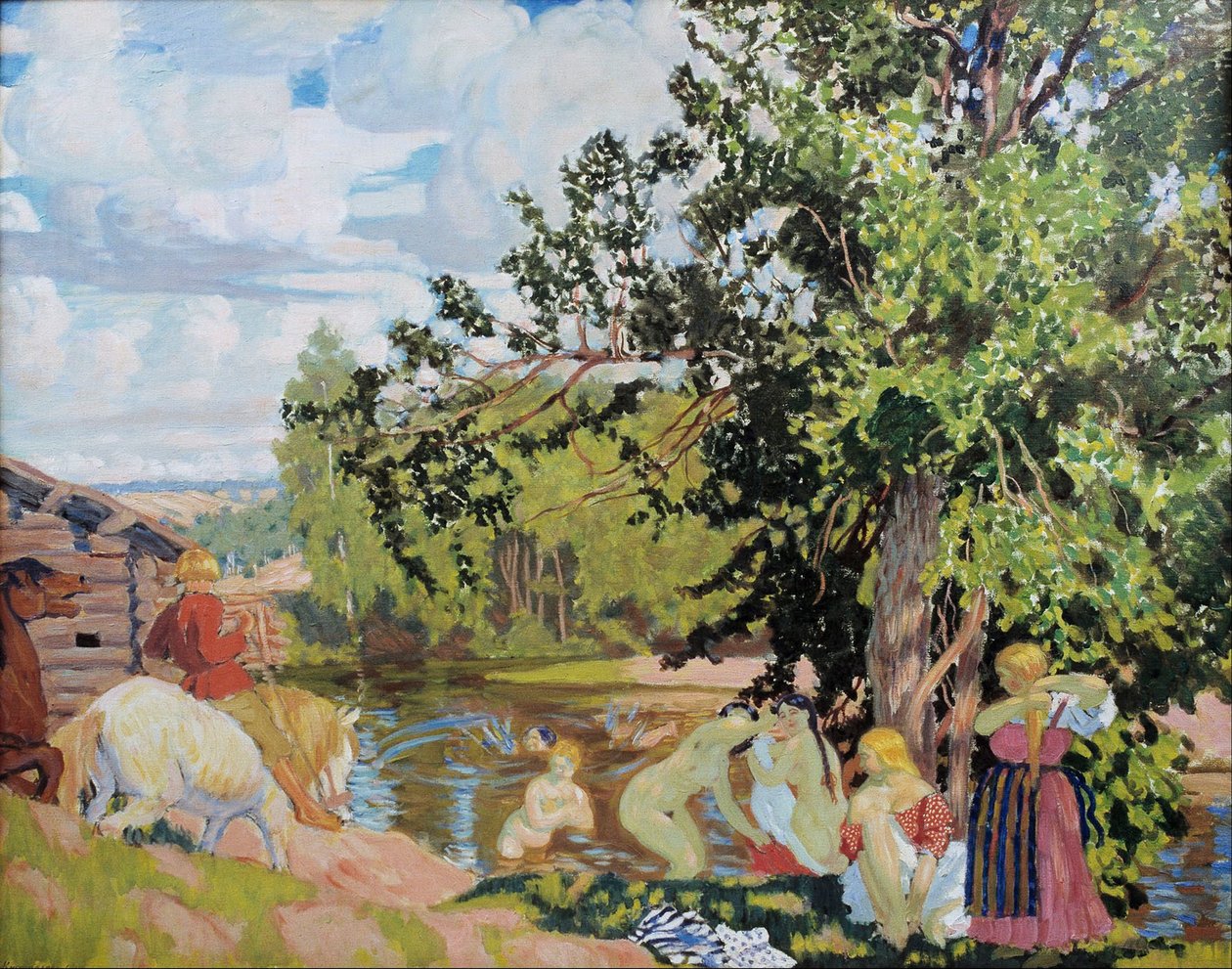 Het bad, 1910 door Boris Mikhailovich Kustodiev