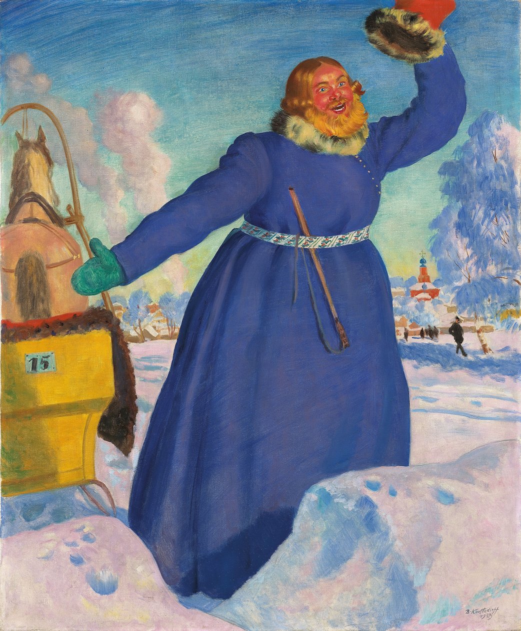 De koetsier, 1923 door Boris Mikhailovich Kustodiev
