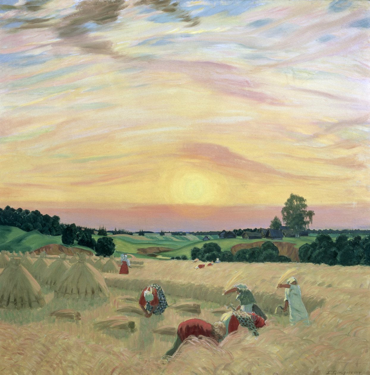 De Oogst, 1914 door Boris Mikhailovich Kustodiev