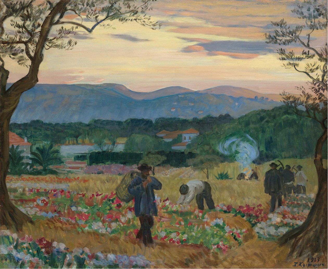 De Oogstbloemen, 1913 door Boris Mikhailovich Kustodiev