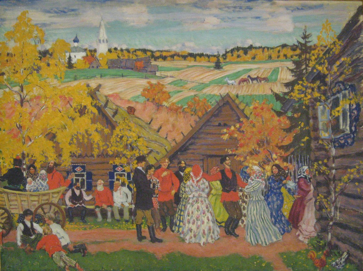 Dorpsfeest, 1924 door Boris Mikhailovich Kustodiev
