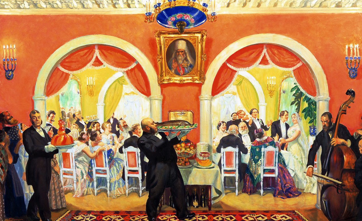 Bruiloftsfeest door Boris Mikhailovich Kustodiev