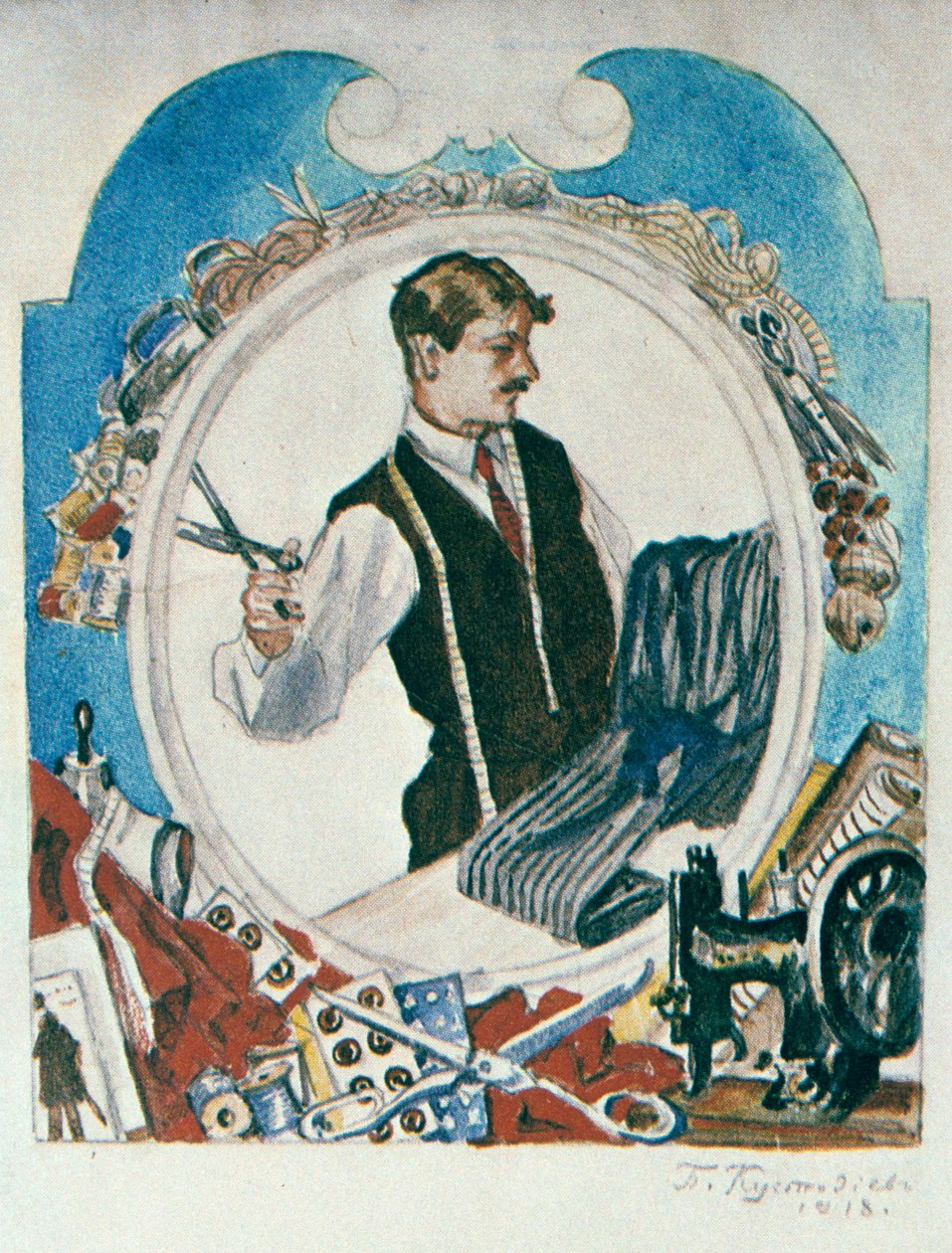 De Kleermaker, 1918 door Boris Mikhailovich Kustodiev