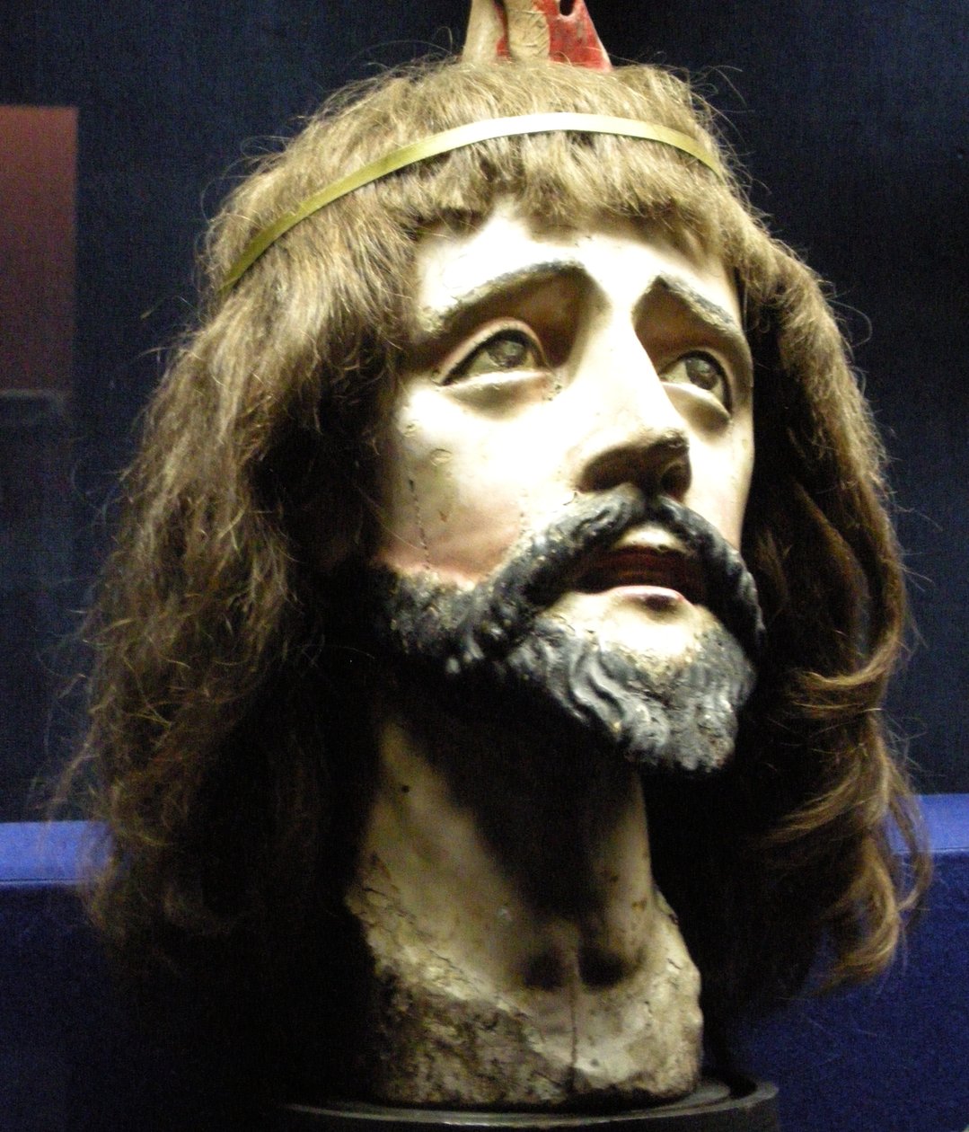 Hoofd van Christus (hout & menselijk haar) door Brazilian School