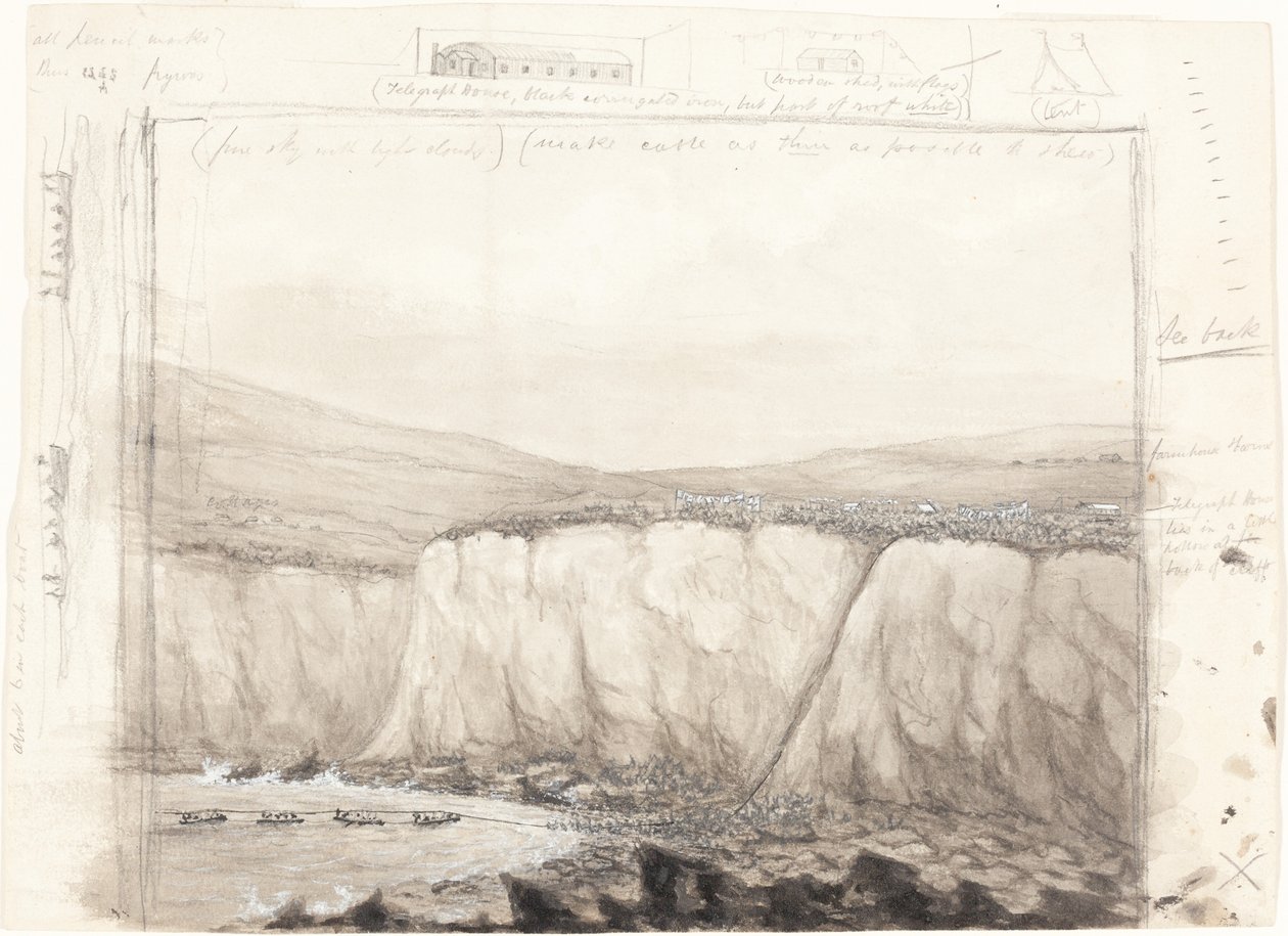 Schets van boten bij een klif door British 19th Century