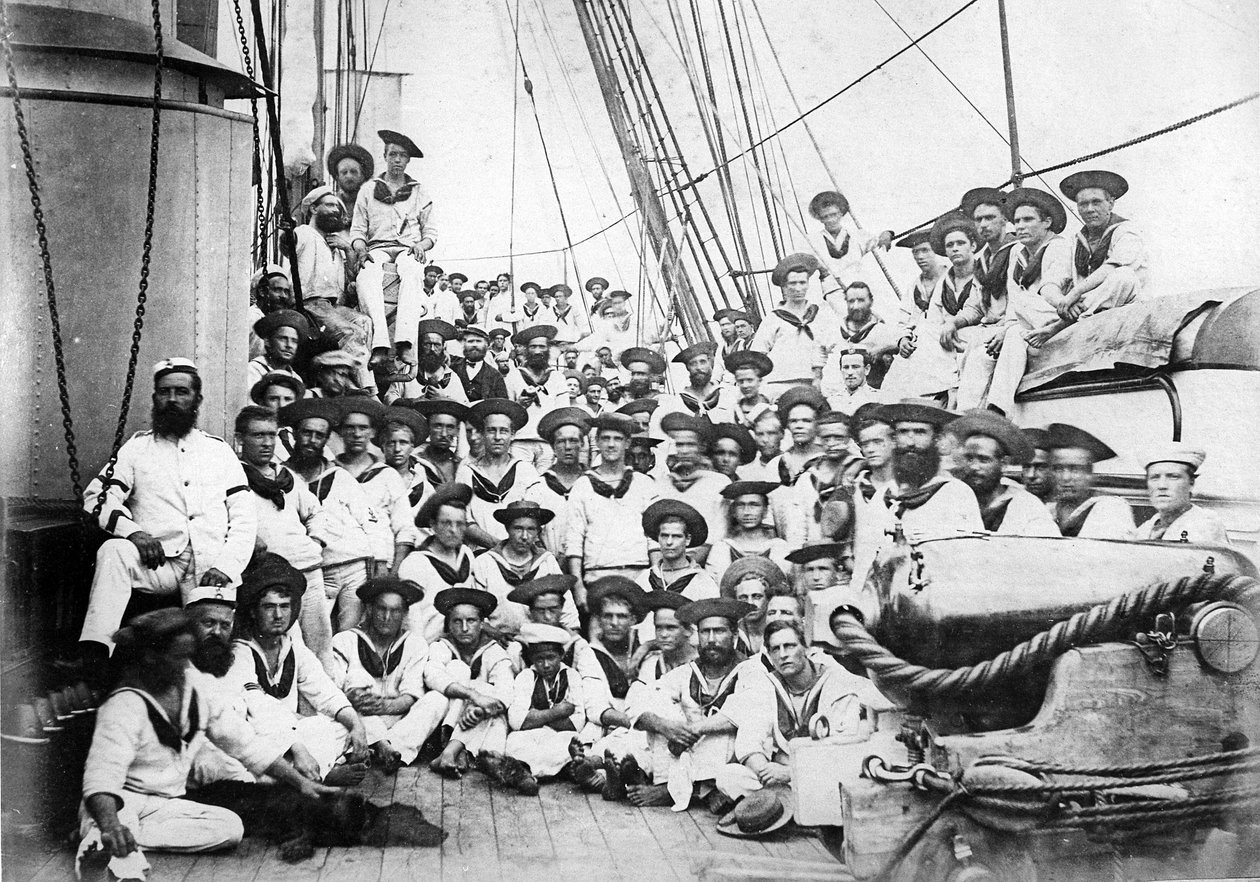 Gezelschap aan boord van HMS Eclipse door British Photographer