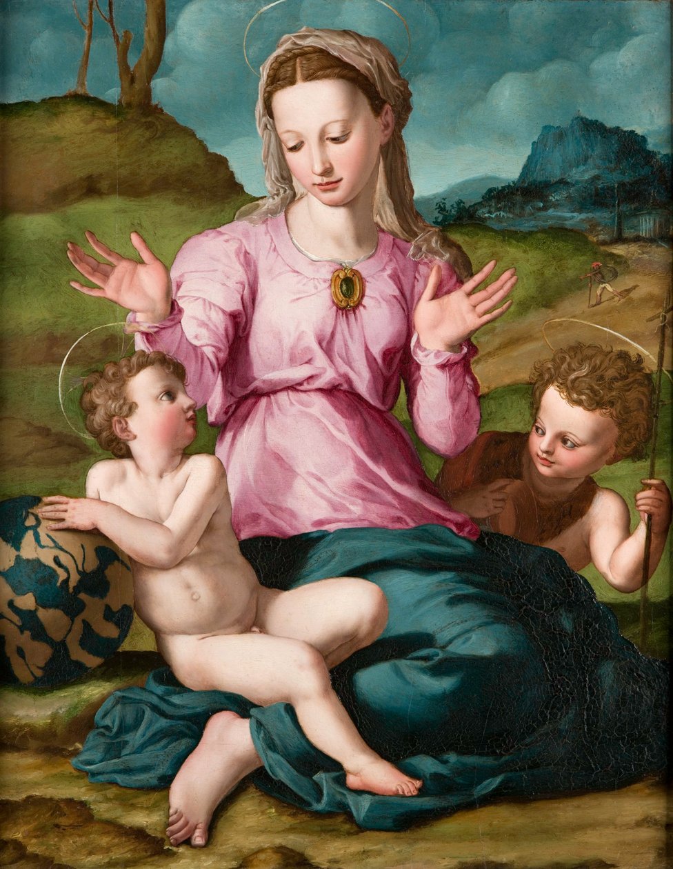 Madonna met kind en Johannes de Doper door Bronzino