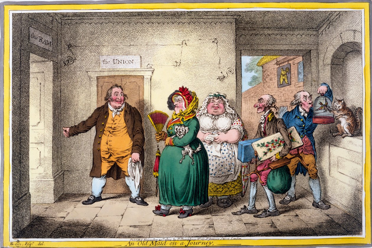 Een oude vrijster op reis, prent gemaakt door James Gillray, 1804 door Brownlow North
