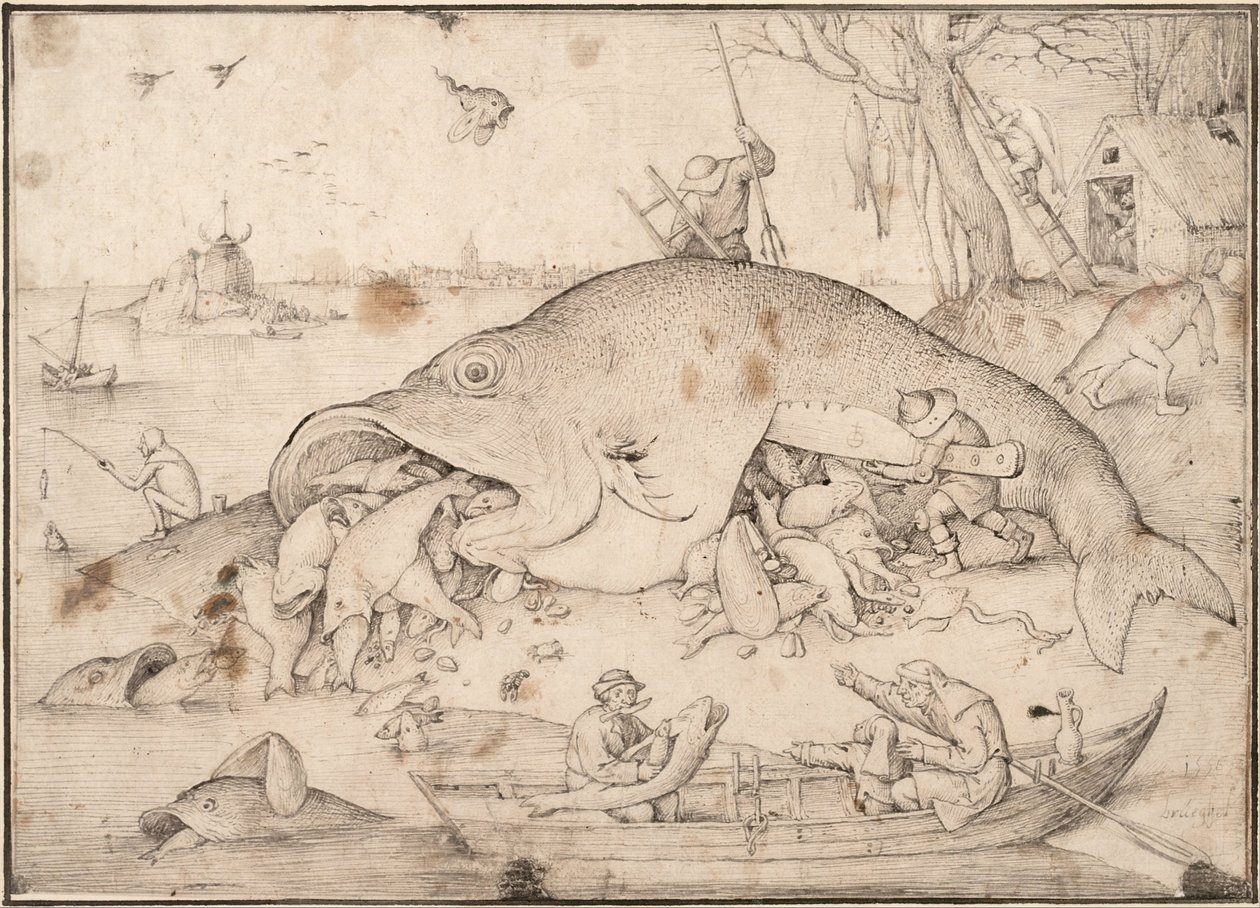 Grote Vissen Eten Kleine Vissen, 1556 door Bruegel
