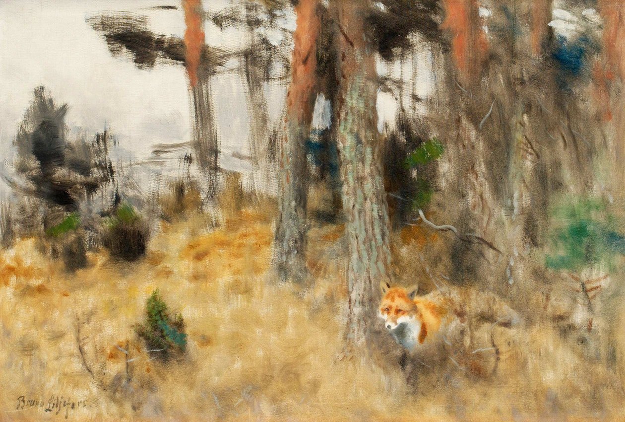 Raaf in boslandschap door Bruno Andreas Liljefors