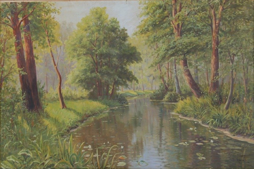 Boslandschap met rivier door Bruno Moras