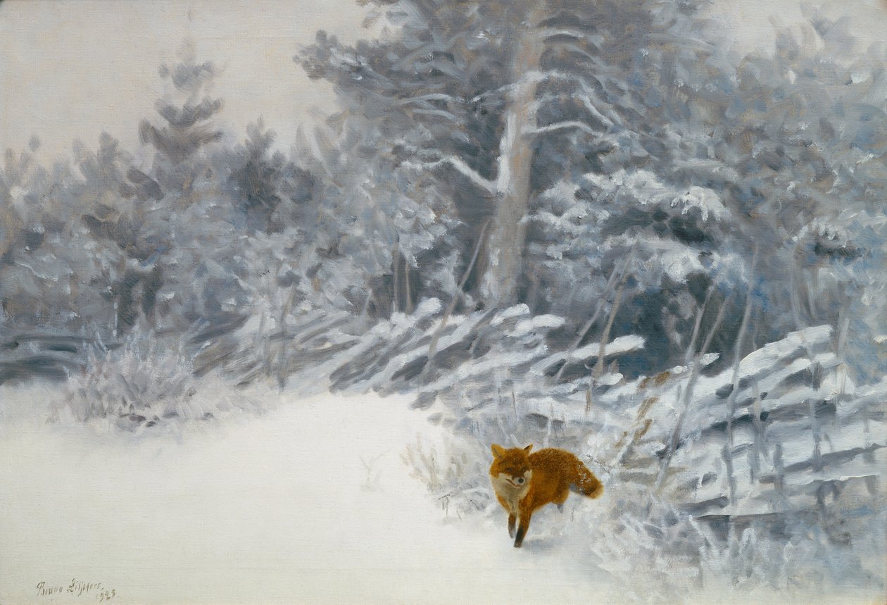Een vos in winterbos door Bruno Andreas Liljefors