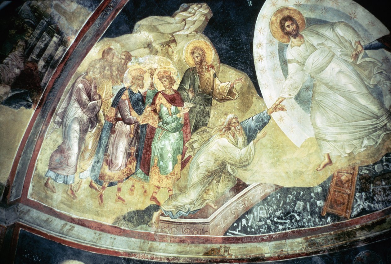 Anastasis in de Parecclesian apsisgewelf, 1310-20 door Byzantine