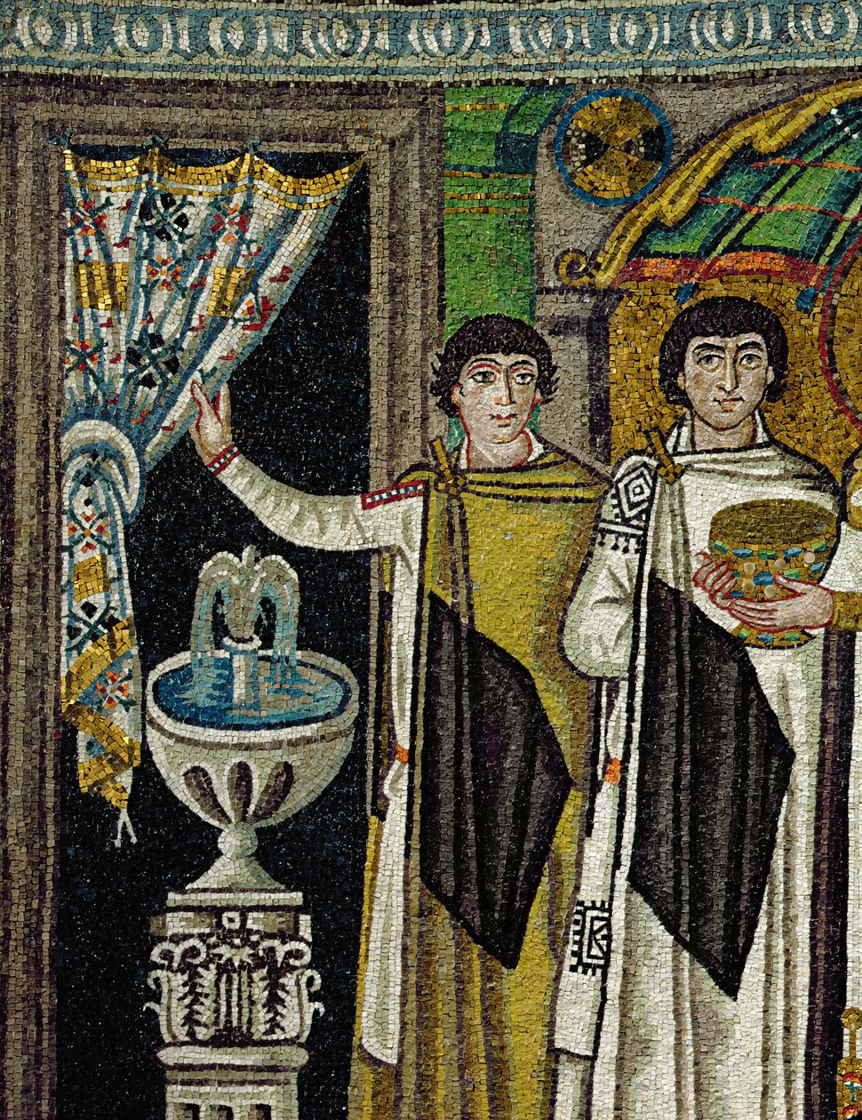 Hovelingen bij een fontein (mozaïek) door Byzantine School
