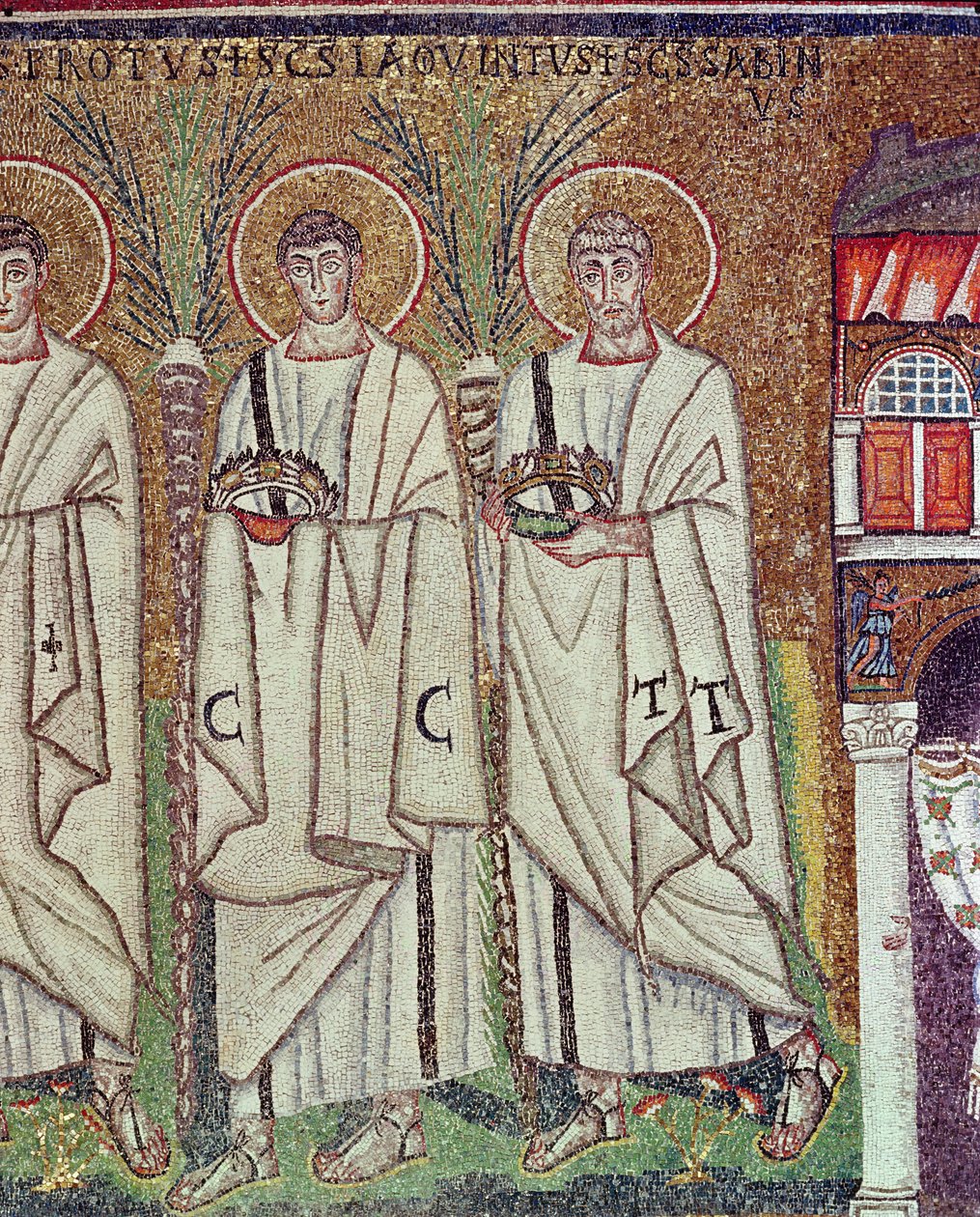 Processie van de martelaren, 527-99 (mozaïek) (detail) door Byzantine School