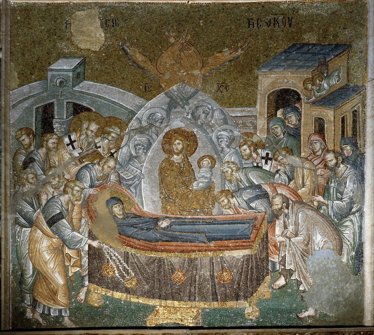 Ontslapen van de Maagd (Mozaïek) door Byzantine