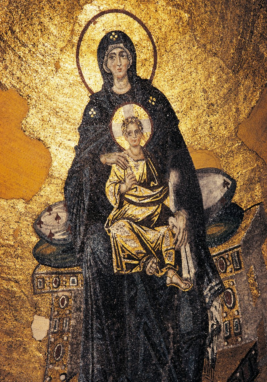 Maagd en Kind op troon (mozaïek) door Byzantine Byzantine