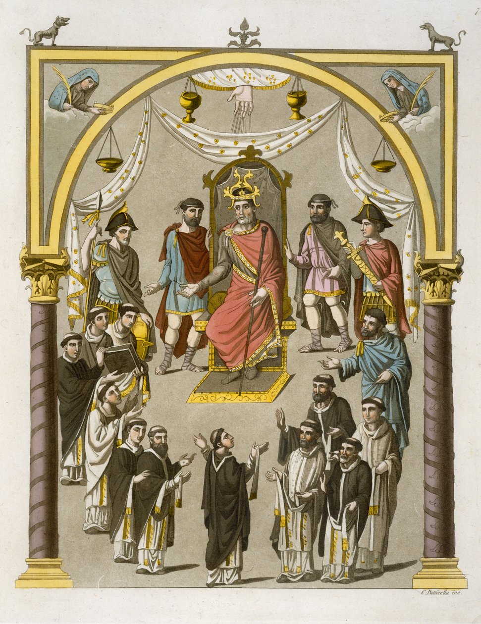Karel II (823-77) de Kale, naar een manuscript in de Colberg Bibliotheek, plaat 7 uit Le Costume Ancien et Moderne, door Jules Ferrario, gepubliceerd ca. 1820s-30s door C. Botticella