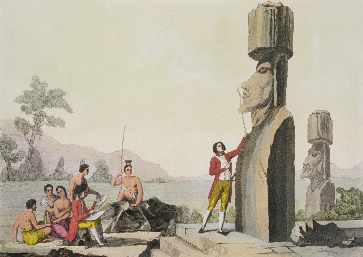 Eilandmonument, van het bezoek van kapitein Cook aan Paaseiland door C. Bottigella