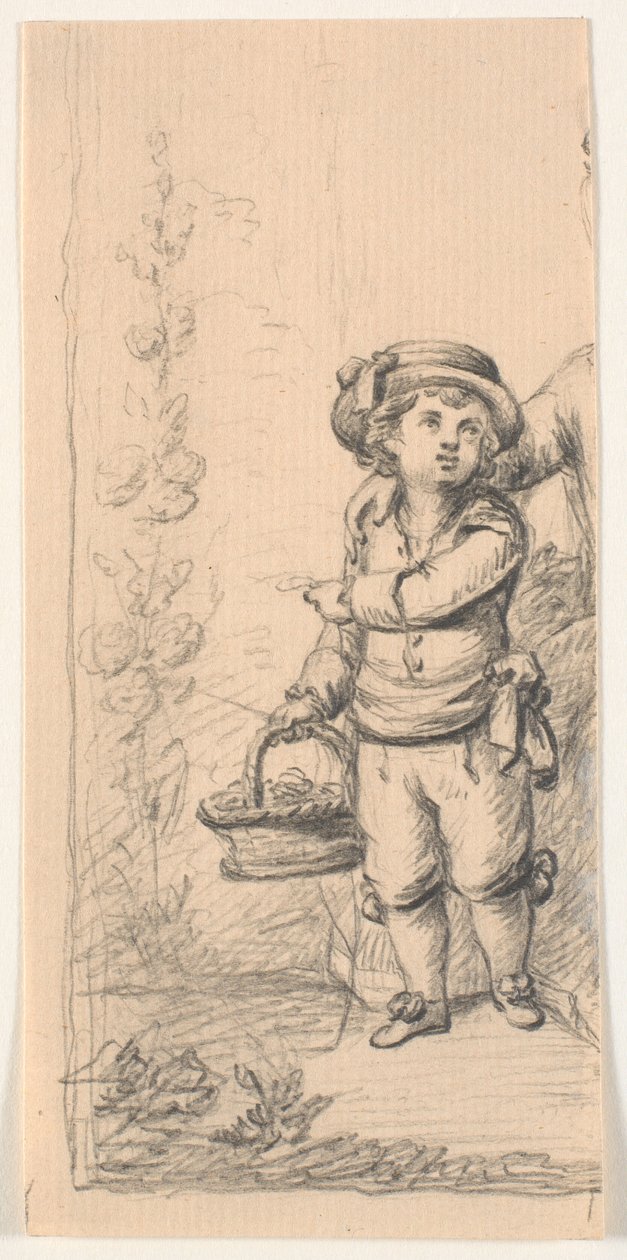 Kleine jongen met bloemenmand. Afgesneden door C.A. Lorentzen
