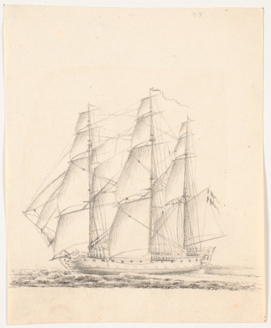 Marineschip onder volle zeilen door C.A. Lorentzen