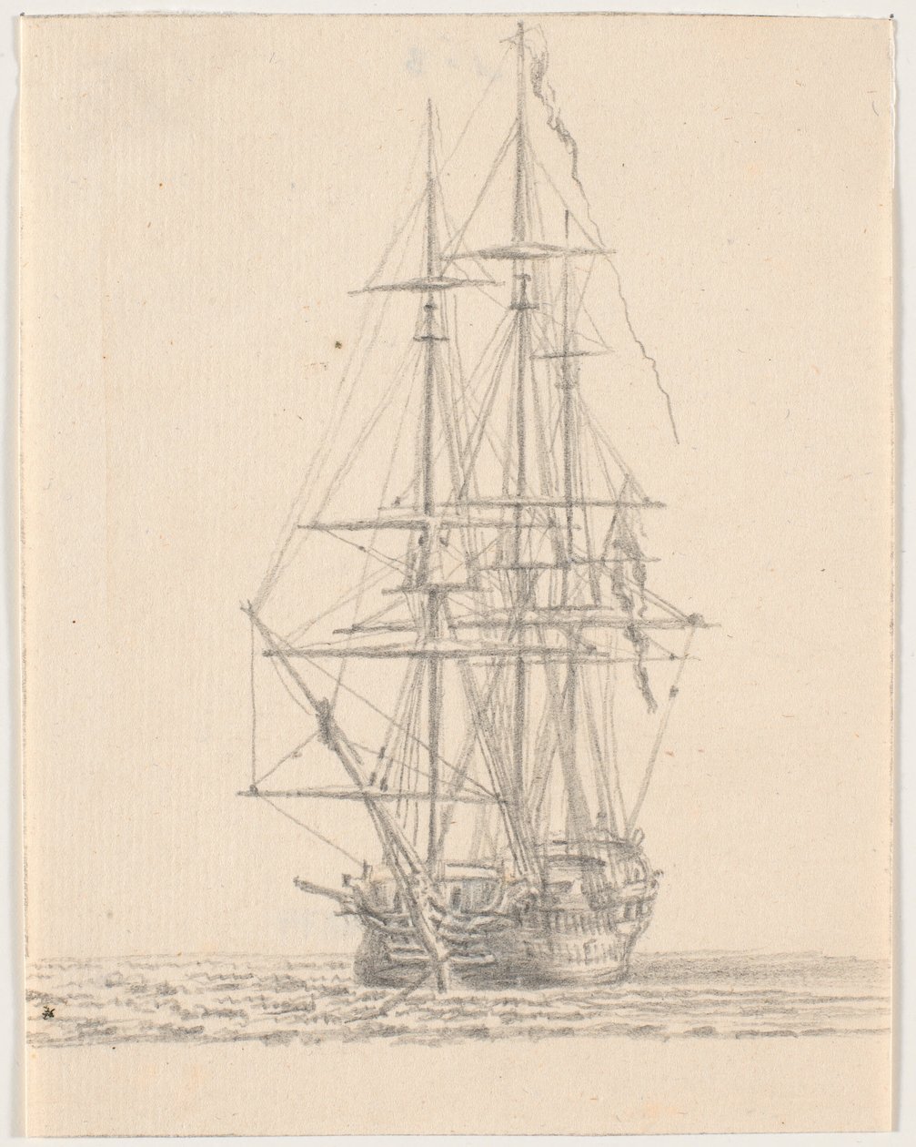 Marineschip met gestreken zeilen door C.A. Lorentzen