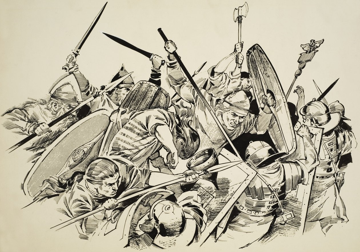 Galliërs versus Romeinen (gouache op papier) door C.L. Doughty
