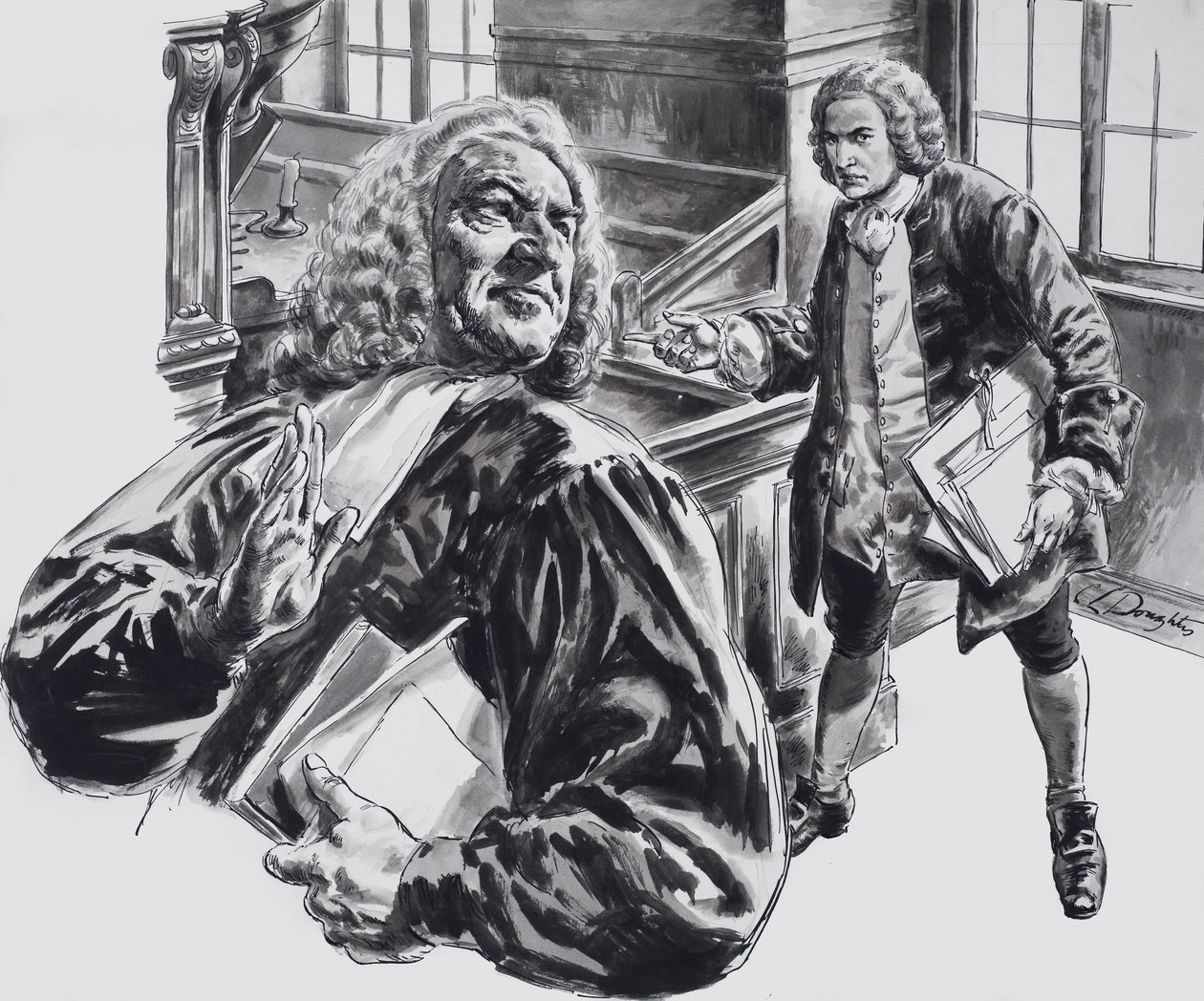 Johann Sebastian Bach (gouache op papier) door C.L. Doughty