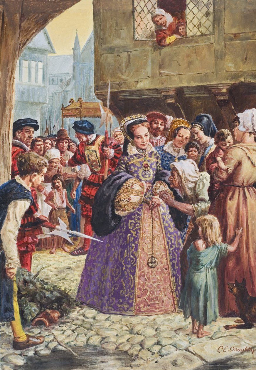 Mary Tudor (1515-58) (gouache op papier) door C.L. Doughty