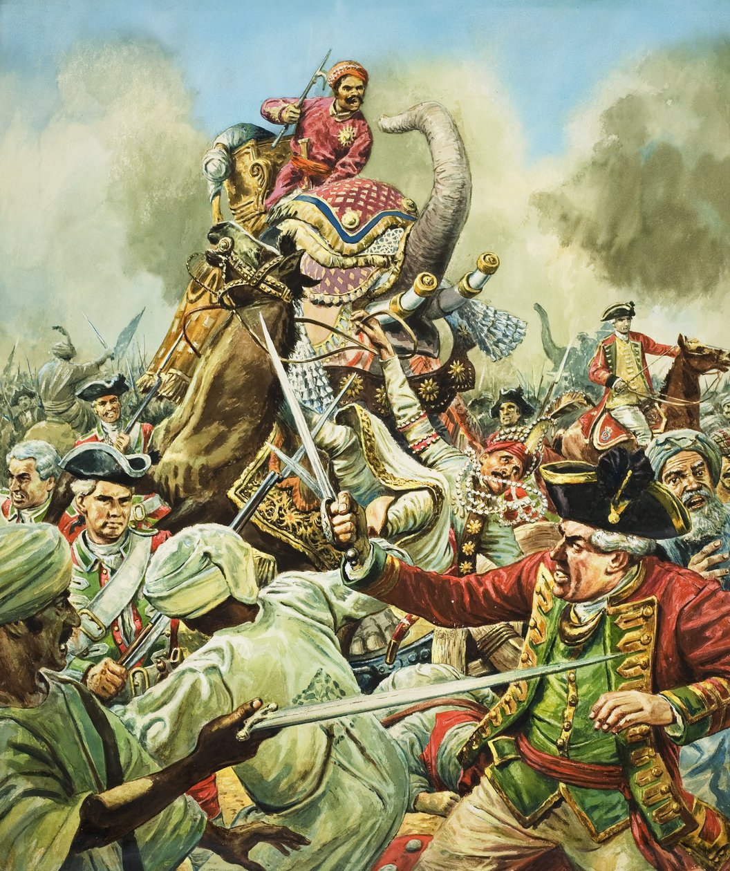 De Slag om Arcot (gouache op papier) door C.L. Doughty