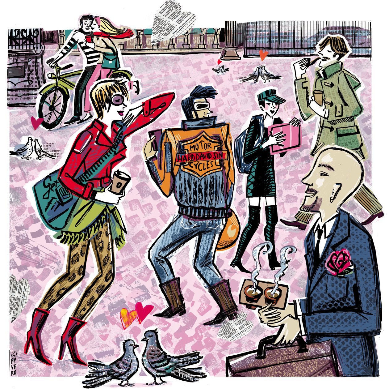 LIEFDE IN DE STRAAT (inkt, collage, digitaal) door COSTANZA FAVERO