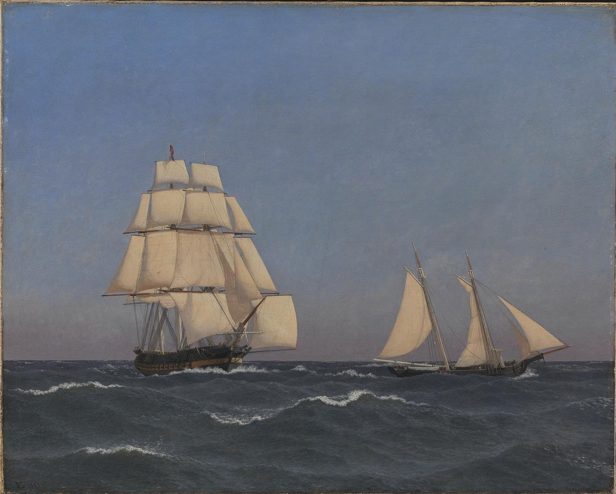 Een kaper ontsnapt aan een achtervolgende fregat door Christoffer Wilhelm Eckersberg
